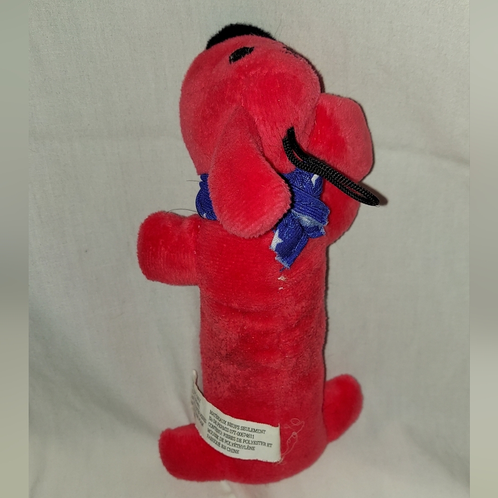 Cute Red Plush Squeaky Dog Toy with Blue Bow